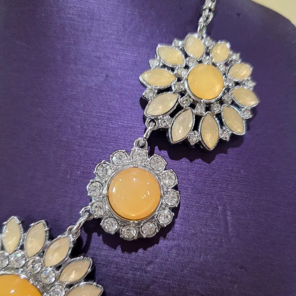 CHRISTINA'S JOY Rhinestone Sunflower Flower Floral Statement Runway Necklace